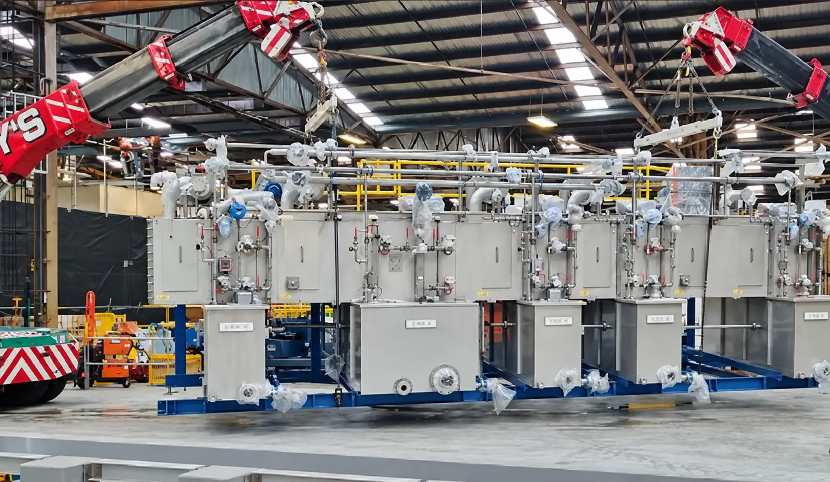 Industrial plant installation with lifting equipment inside a factory